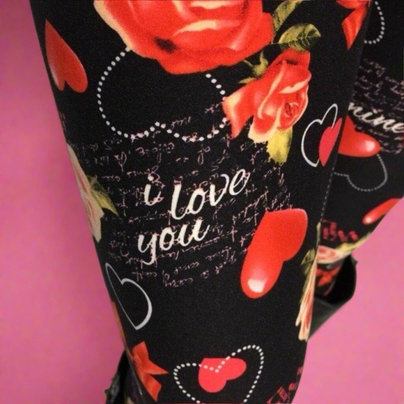 ❤️OS NEW Womens Valentines Day Heart Be Mine Love Leggings, Soft Yoga Pants - Picture 3 of 14